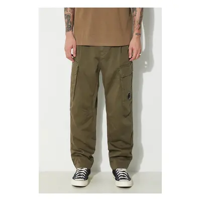 Kalhoty C.P. Company Stretch Sateen Loose Cargo pánské, zelená barva, ve střihu cargo, 16CMPA062