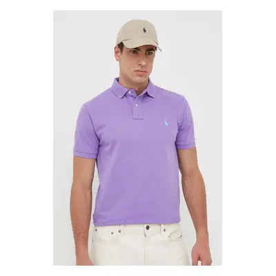 Bavlněné polo tričko Ralph Lauren fialová barva, 710782592