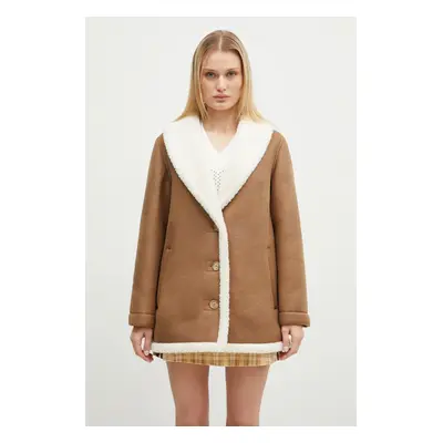 Bunda A.P.C. Manteau Vanessa dámská, hnědá barva, přechodná, PSAJO-F01539