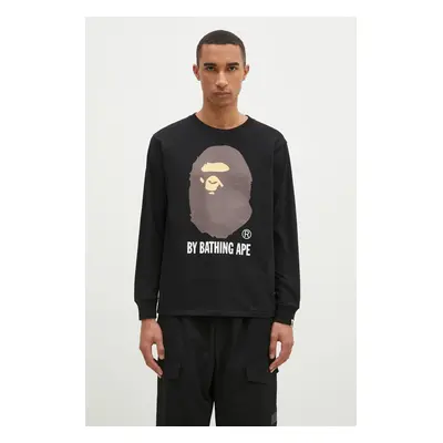 Bavlněné tričko s dlouhým rukávem A Bathing Ape By Bathing Ape Longsleeve černá barva, s potiske