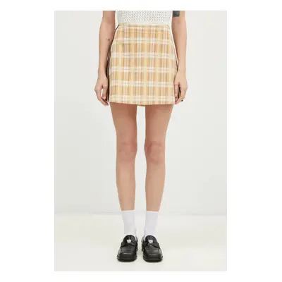 Sukně adidas Originals Tartan Skirt béžová barva, mini, áčková, IX7414