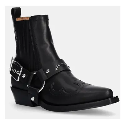 Westernové boty GANNI Fitted Chelsea Western Boot dámské, černá barva, na podpatku, S2744