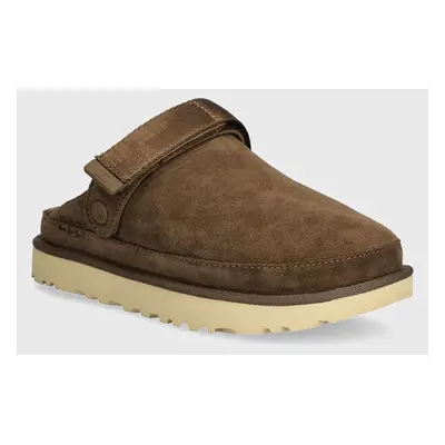 Semišové pantofle UGG Goldenstar Clog dámské, hnědá barva, na platformě, 1138252-HCK