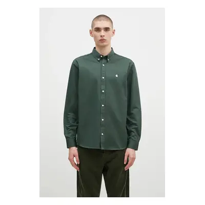 Bavlněná košile Carhartt WIP Longsleeve Madison Shirt zelená barva, regular, s límečkem button-d