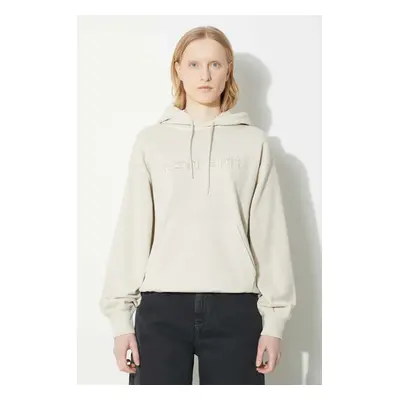 Bavlněná mikina Carhartt WIP Hooded Duster Sweat dámská, béžová barva, s kapucí, s aplikací, I03