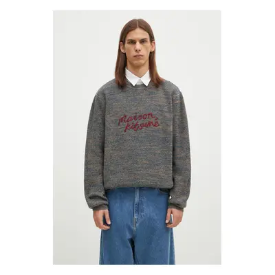 Vlněný svetr Maison Kitsuné Maison Kitsune Handwriting pánský, modrá barva, LM00814KT1063