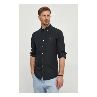 Košile Polo Ralph Lauren pánská, černá barva, slim, s límečkem button-down, 710928254