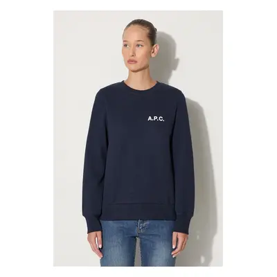 Bavlněná mikina A.P.C. Sweat Shelley COETM-F27693 DARK NAVY dámská, tmavomodrá barva, s potiskem