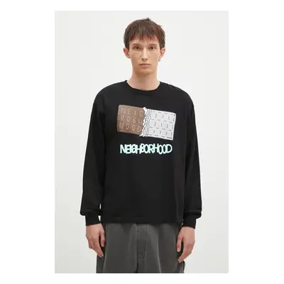 Bavlněné tričko s dlouhým rukávem NEIGHBORHOOD Tee Longsleeve-13 černá barva, s potiskem, 242PCN