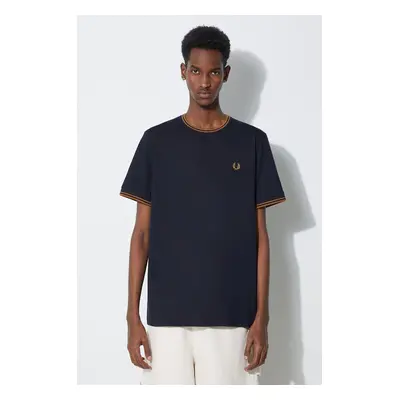 Bavlněné tričko Fred Perry Twin Tipped T-Shirt tmavomodrá barva, s aplikací, M1588.M68