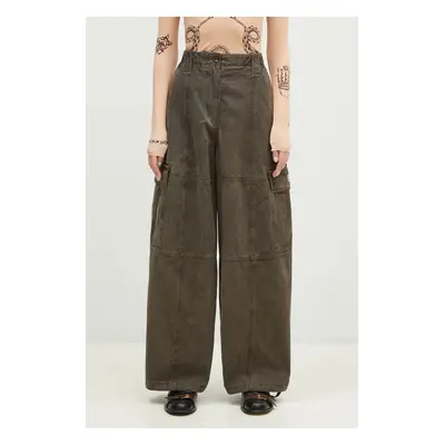 Bavlněné kalhoty Kenzo Dyed Canvas Cargo Pants hnědá barva, široké, high waist, FE62PA0909GK.92