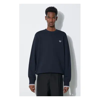 Bavlněná mikina Fred Perry Crew Neck Sweatshirt pánská, tmavomodrá barva, s aplikací, M7535.248