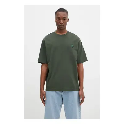 Bavlněné tričko Maison Kitsuné Bold Fox Head Patch Oversize Tee Shirt zelená barva, LM00107KJ011