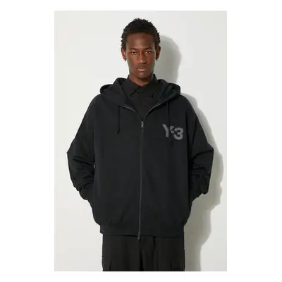 Mikina Y-3 Logo Zip Hoodie pánská, černá barva, s kapucí, hladká, JE9278