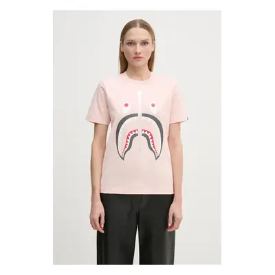 Bavlněné tričko A Bathing Ape SHARK TEE oranžová barva, 1K80210003