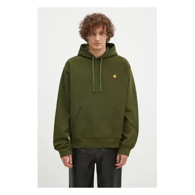 Mikina Carhartt WIP Hooded American Script Sweat pánská, zelená barva, s kapucí, s aplikací, I02