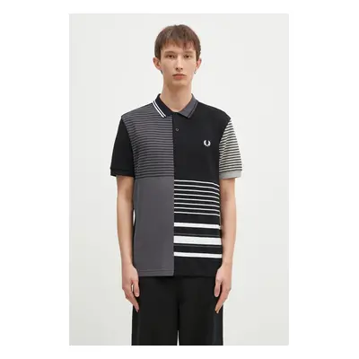 Bavlněné polo tričko Fred Perry Beams Striped Panel Shirt černá barva, SM7188.102