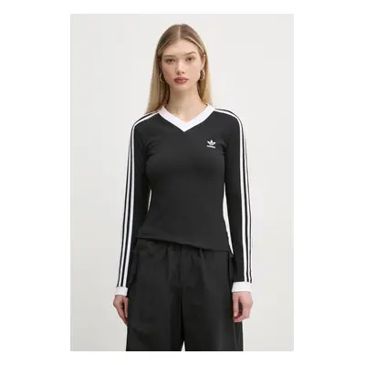 Tričko s dlouhým rukávem adidas Originals V-NECK LS černá barva, IY7247