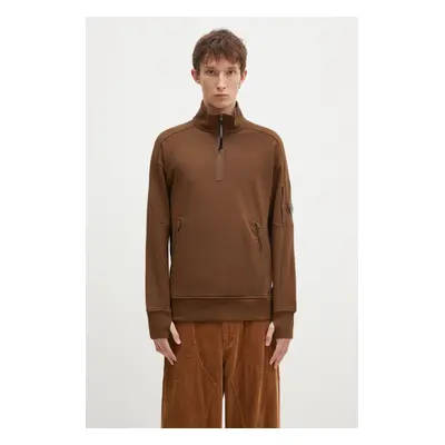 Bavlněná mikina C.P. Company Diagonal Raised Fleece Half Zipped Sweatshirt pánská, oranžová barv