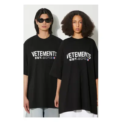 Bavlněné tričko VETEMENTS Flag Logo T-Shirt černá barva, s potiskem, UE64TR160B