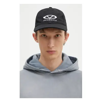 Bavlněná baseballová čepice VETEMENTS Oval Logo černá barva, s aplikací, UA66CA100B