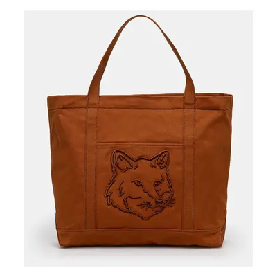 Bavlněná taška Maison Kitsuné Fox Head hnědá barva, LW05104WW0107