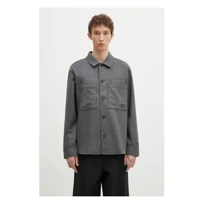 Vlněná košile Maison Kitsuné Overshirt šedá barva, relaxed, s klasickým límcem, MM00401WT0032