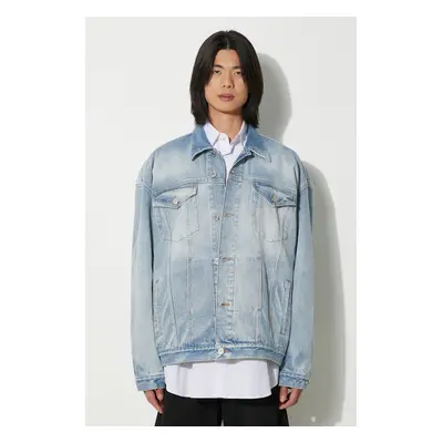 Džínová bunda VETEMENTS Logo Denim Jacket přechodná, oversize, UE64JA390N