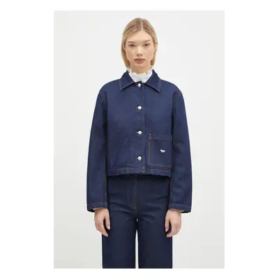 Džínová bunda Maison Kitsuné Denim Cropped dámská, tmavomodrá barva, přechodná, MW02113WW0081