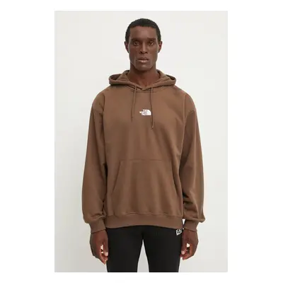 Bavlněná mikina The North Face Zumu Hoodie pánská, hnědá barva, s kapucí, s potiskem, NF0A89FJ1O