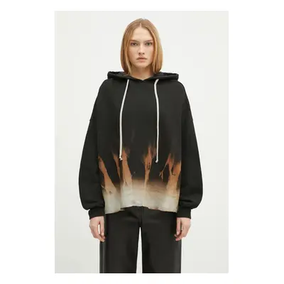 Bavlněná mikina Rick Owens Crater Hoodie dámská, černá barva, s kapucí, vzorovaná, DS02D2221.FSU