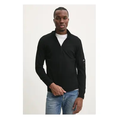 Vlněný svetr C.P. Company Extra Fine Merino Wool Half Zipped Knit pánský, černá barva, lehký, s 