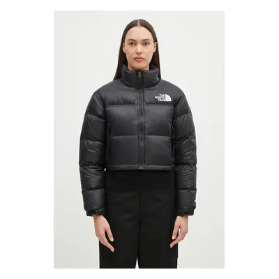 Péřová bunda The North Face NUPTSE SHORT JACKET dámská, černá barva, zimní, NF0A5GGEKX71