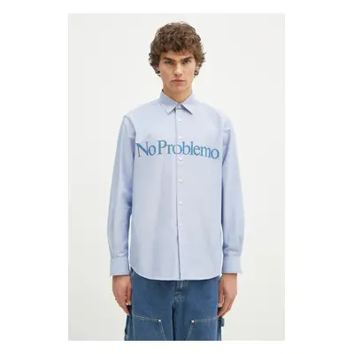 Bavlněná košile No Problemo Oxford Longsleeve Shirt modrá barva, regular, s klasickým límcem, NP