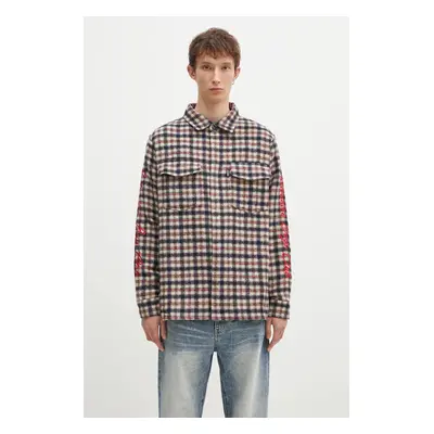 Košile s příměsí vlny Billionaire Boys Club Check Shirt béžová barva, regular, s klasickým límce