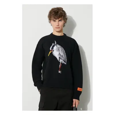 Vlněný svetr Heron Preston Heron Bird Knit Crewneck pánský, černá barva, HMHE013F23KNI0031009