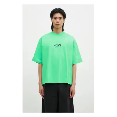 Bavlněné tričko VETEMENTS Oval Logo Cropped Boxy zelená barva, s potiskem, UA66TR600E