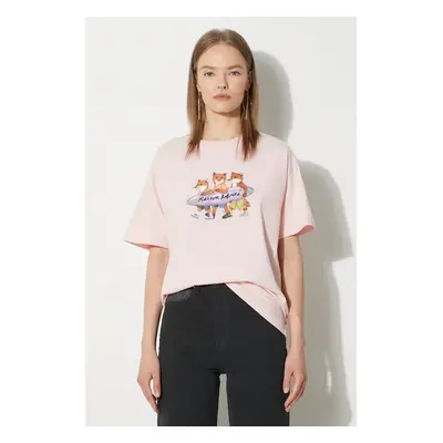 Bavlněné tričko Maison Kitsuné Surfing Foxes Comfort Tee Shirt růžová barva, MW00116KJ0136