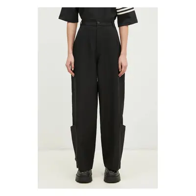 Kalhoty Y-3 Sport Uniform Wide Leg Pants dámské, černá barva, široké, high waist, JD1759