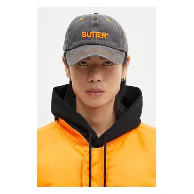 Džínová baseballová čepice Butter Goods Rounded Logo 6 Panel Cap černá barva, s aplikací, BG2438