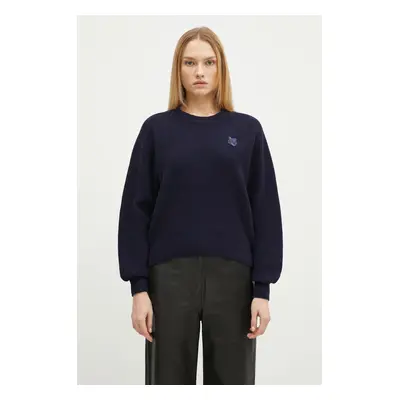 Vlněný svetr Maison Kitsuné Bold Fox Head Patch dámský, tmavomodrá barva, LW00814KT1093