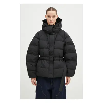 Péřová bunda GANNI Tech Seersucker Oversized Puffer Jacket dámská, černá barva, zimní, oversize,