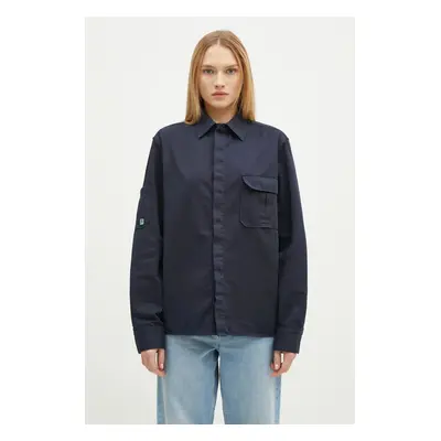 Bunda Maison Kitsuné Quilted Blouson dámská, tmavomodrá barva, přechodná, oversize, NW02103WQ403