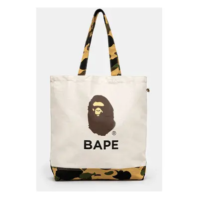 Bavlněná taška A Bathing Ape 1St Camo Ape Head Tote Bag béžová barva, 1K80189009