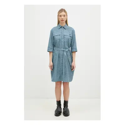 Bavlněné šaty Maison Kitsuné Double Pocket modrá barva, mini, oversize, NW01620WC5015