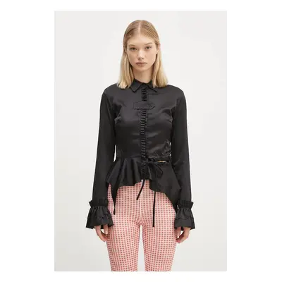 Košile Ottolinger Rouched Longsleeve Blouse dámská, černá barva, regular, s klasickým límcem, 11