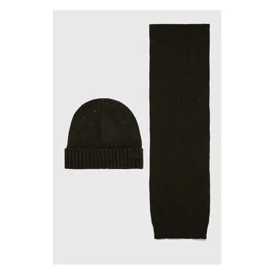 Čepice a šála Barbour Carlton Fleck Beanie & Scarf Gift Set zelená barva, MGS0047