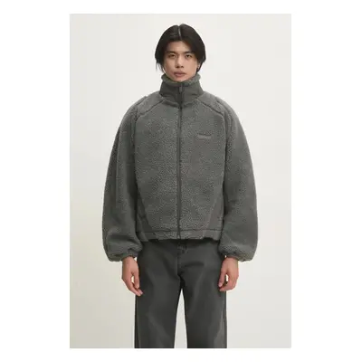 Bunda Han Kjøbenhavn Fleece pánská, šedá barva, přechodná, oversize, U-134141