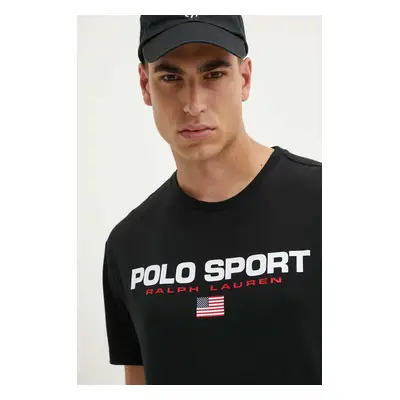 Bavlněné tričko Polo Ralph Lauren černá barva, s potiskem