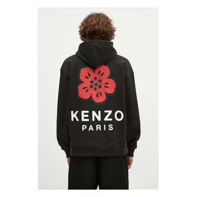 Mikina Kenzo Gots Boke Oversized Hoodie pánská, černá barva, s kapucí, s potiskem, FE65SW2274MT.